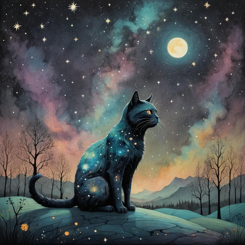 Giant Cat Eats Stars in Pastel Colors