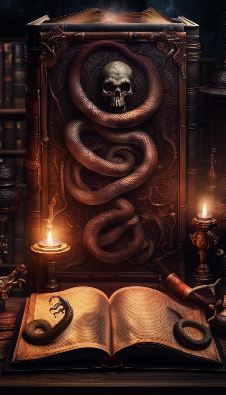 Glowing Necronomicon: Magical Tome in Dark Fantasy Library