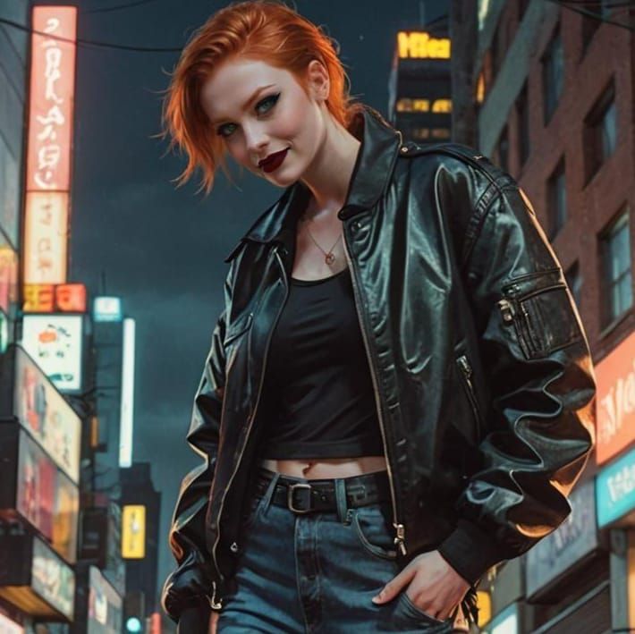 Ginger Woman in Cityscape Comic Book Art