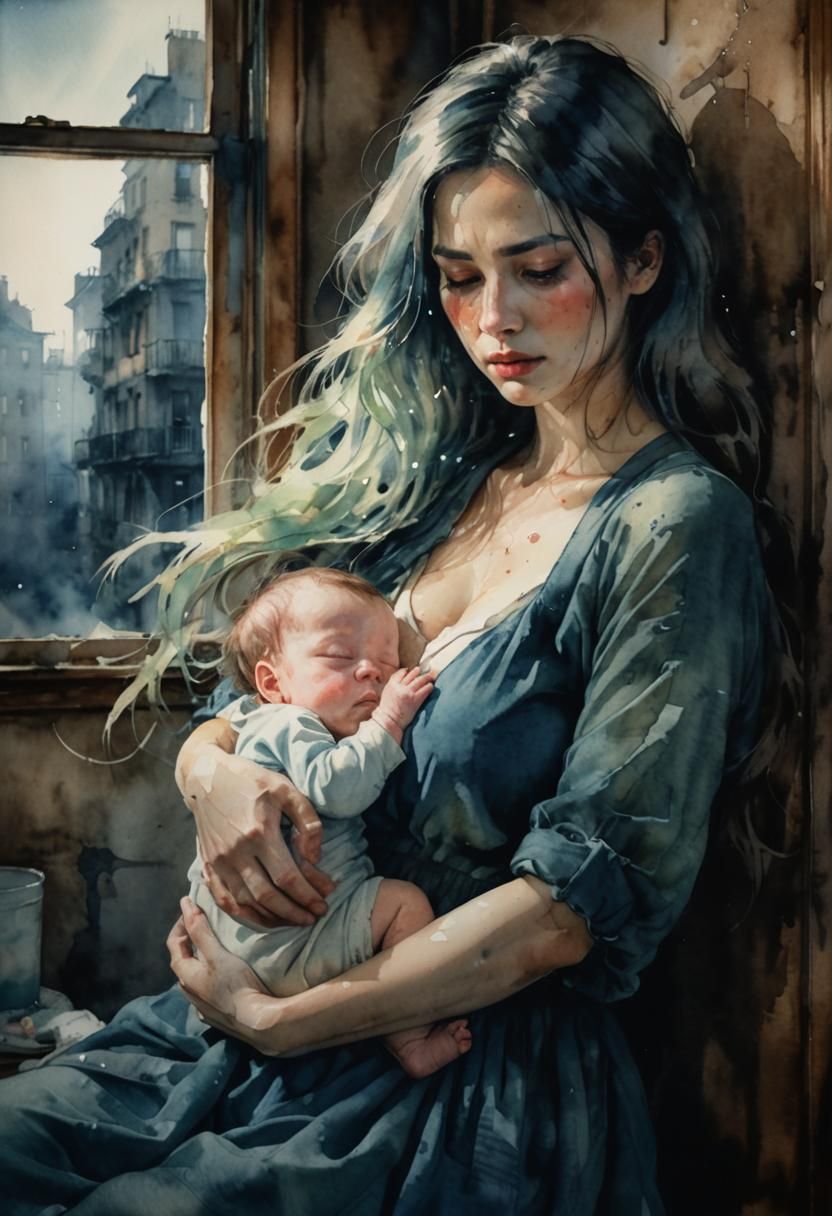 Mother and Child in Dimly Lit Apartment