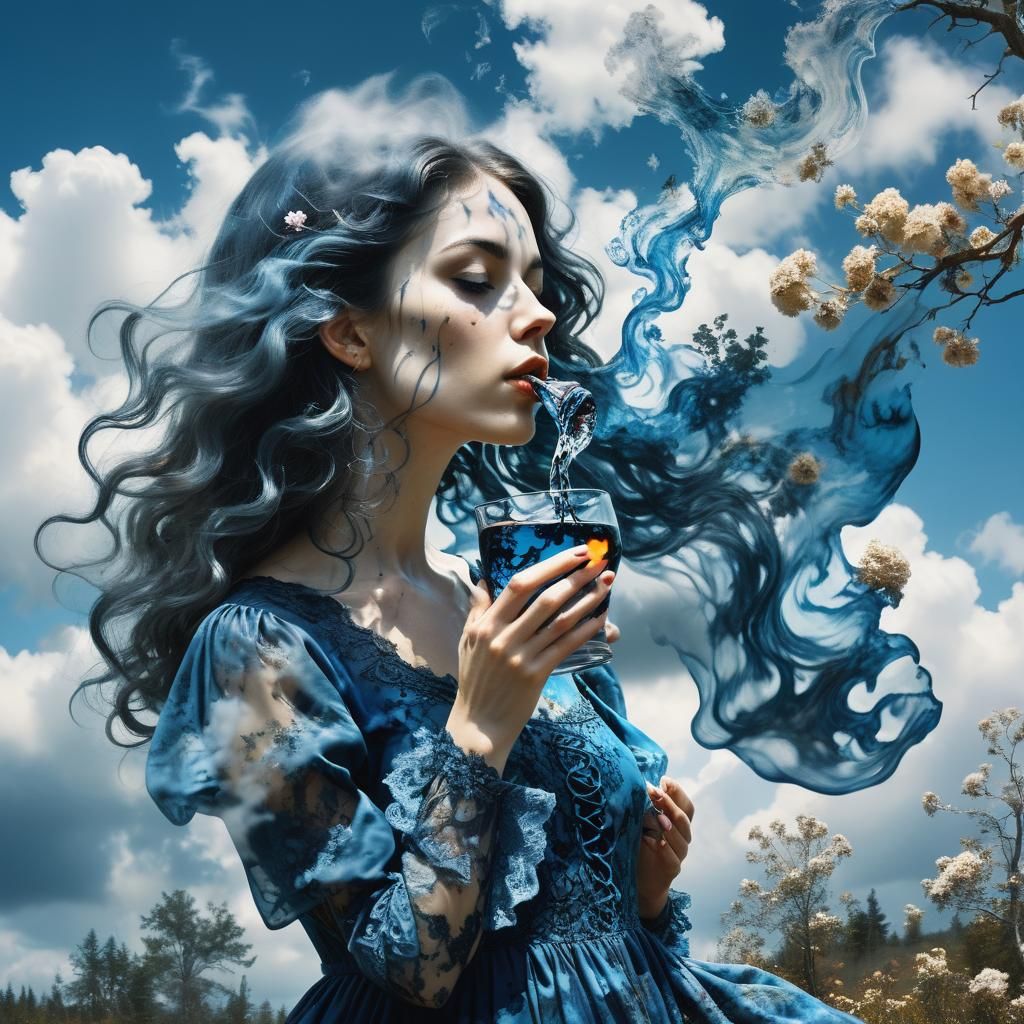 Young Witch Elixir Double Exposure in Ethereal Style