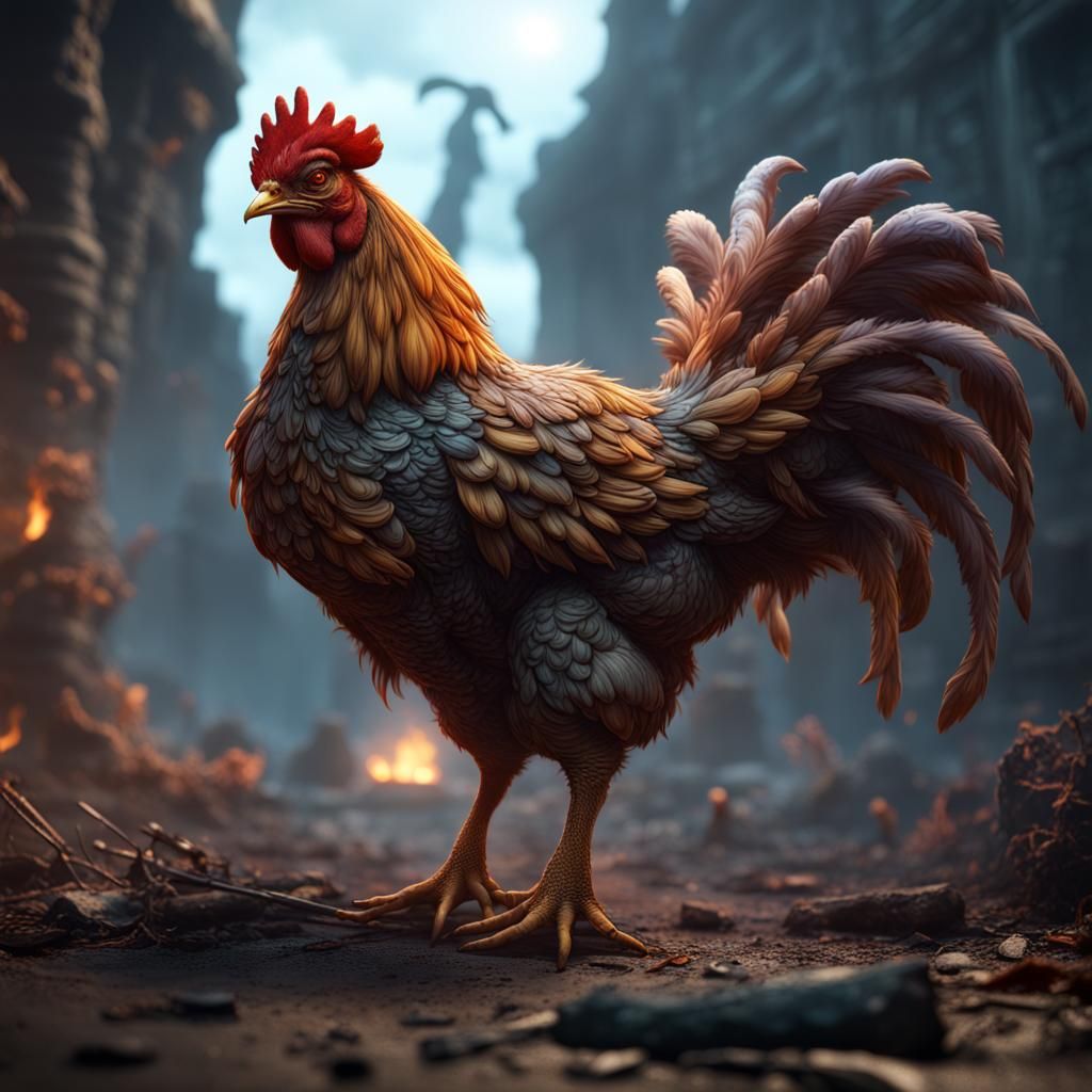 Detailed Matte Painting of a Deranged Chicken