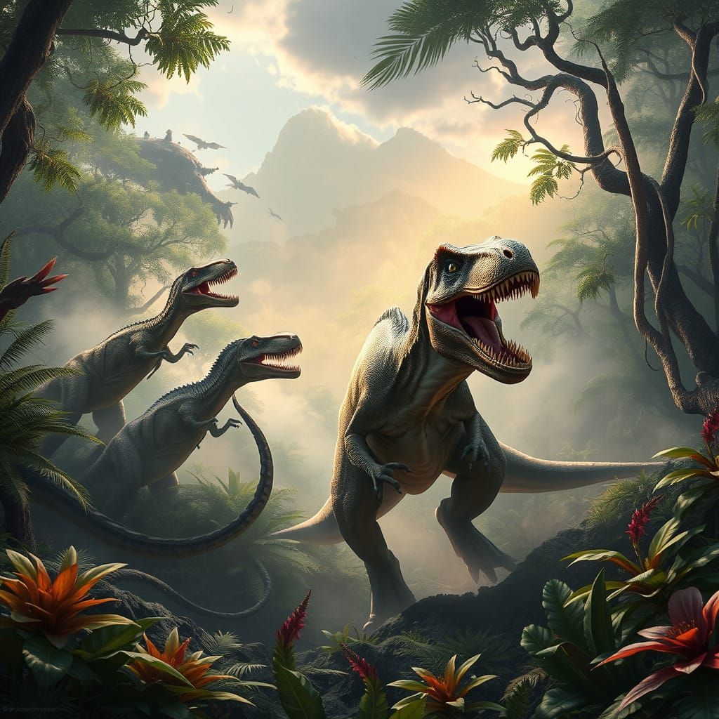 Surreal Jungle Carnage: Ferocious Velociraptors vs Tyrannosa...