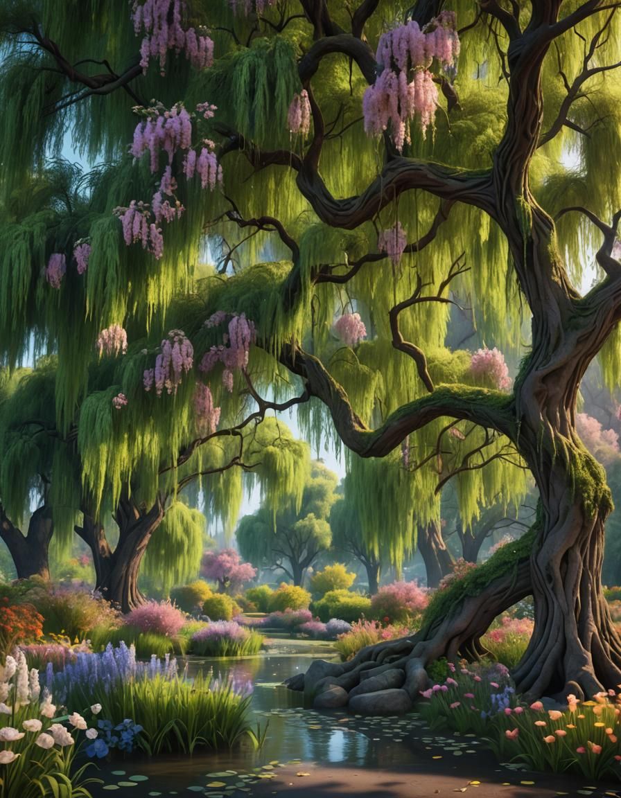 Weeping Willow Tree, Detailed Matte Painting