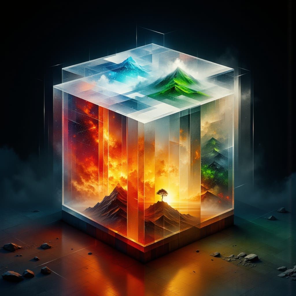 Elemental Cube With Fire, Water, Earth, and Air