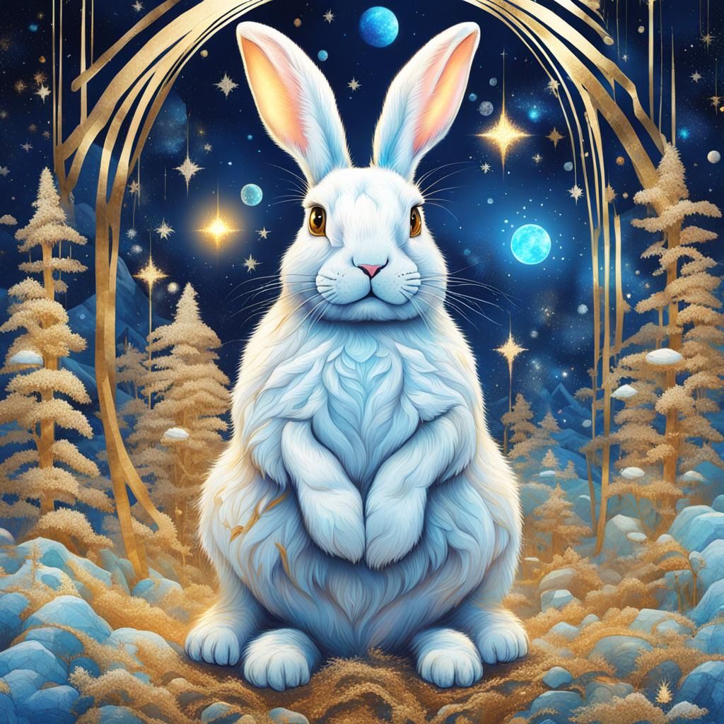 Cute Snow Rabbit in Astral Cosmic Illustration