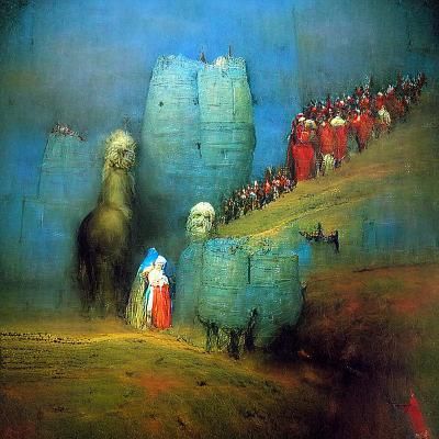 Ethereal Procession from Revolving Castle, Dark Fantasy Art