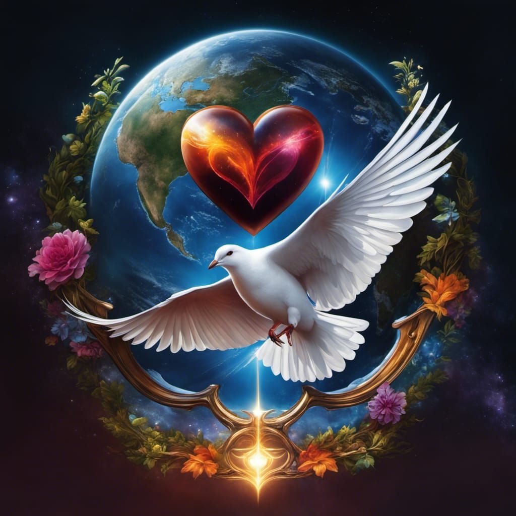Dove and Heart over Earth, Fantasy Art