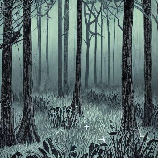 Mystical Figure Surrounded by Twinkling Fireflies in a Dark ...