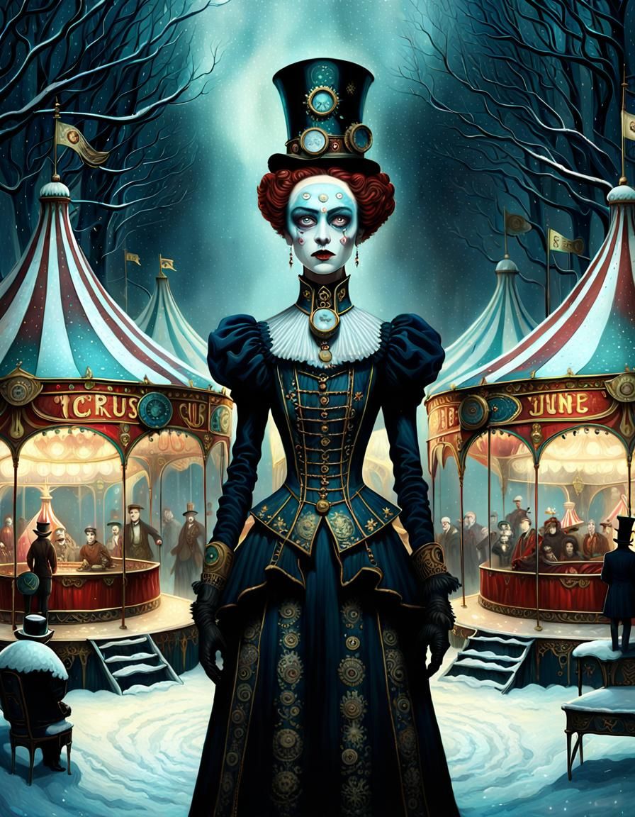 Ornate Steampunk Winter Circus Big Top in 8k