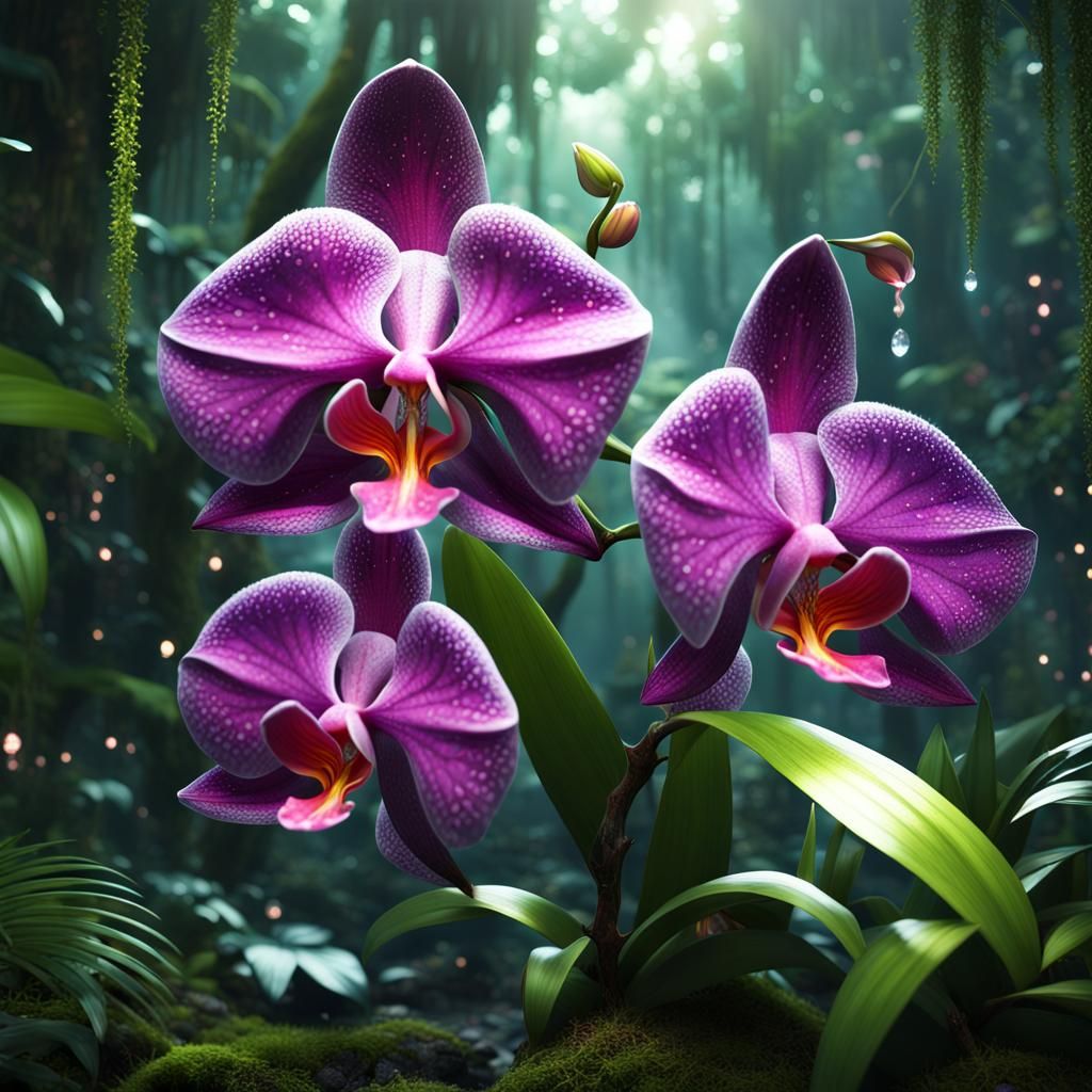 Magic Orchids in a Sparkling Tropical Forest