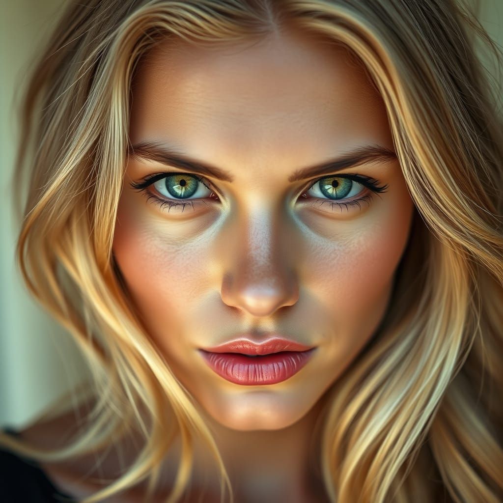 Ethereal Goddess with Golden Hair and Emerald Eyes