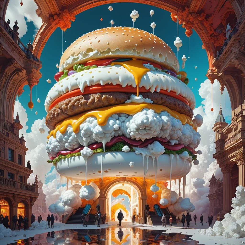 Gigantic Cheeseburger God Descends from Heaven
