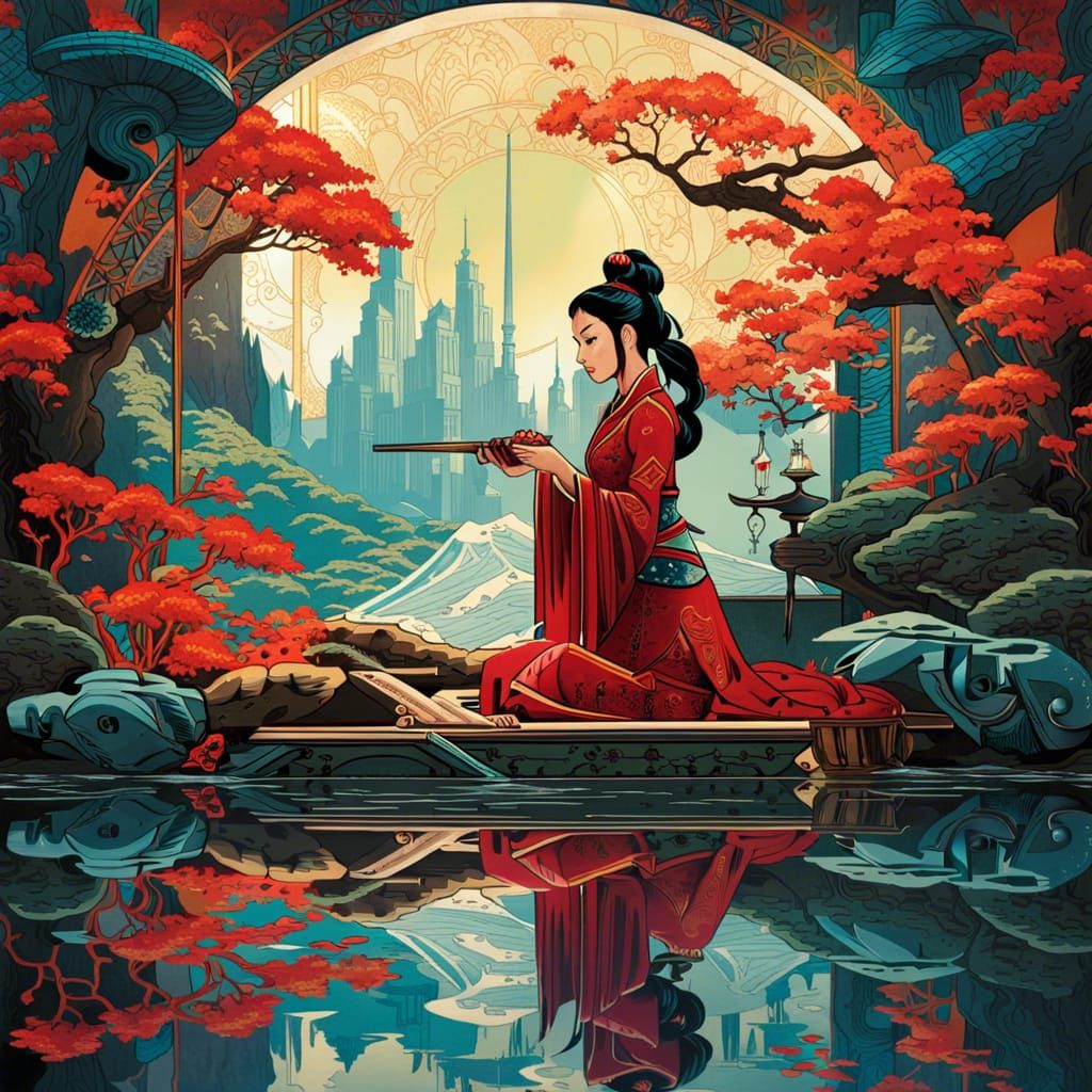 Princess Mulan and Mirrored Reflection, Digital Art