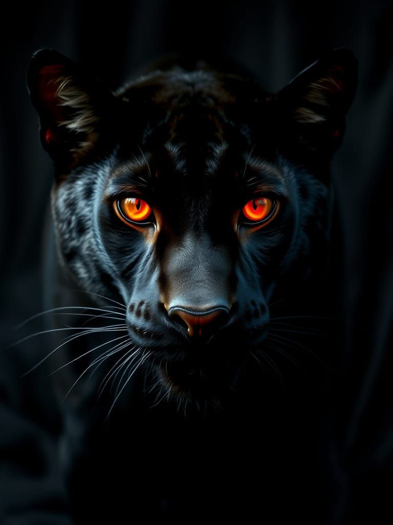 Glowing Red Eyes of a Stealthy Panther