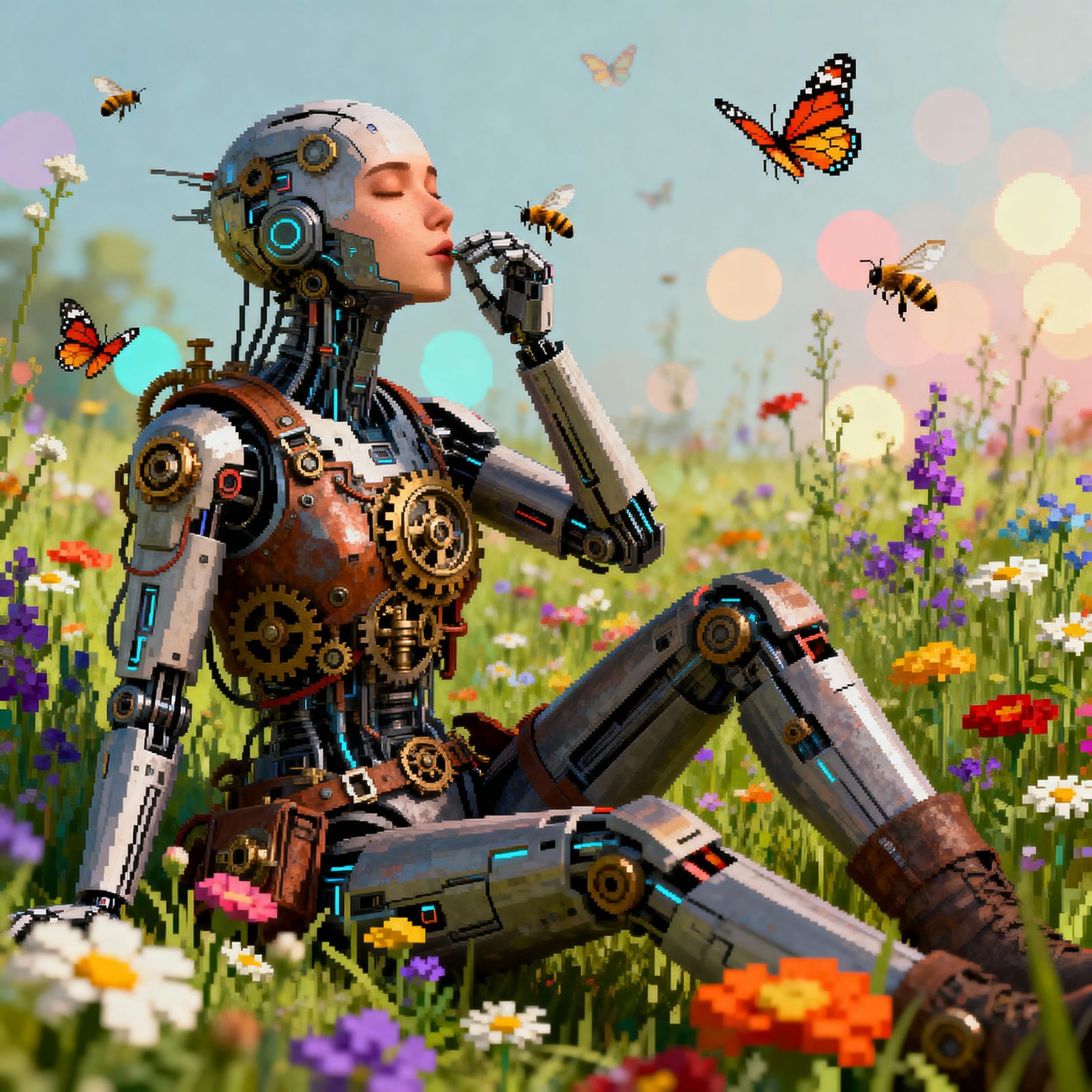 Cyber Being in Wildflower Meadow - Concept Art