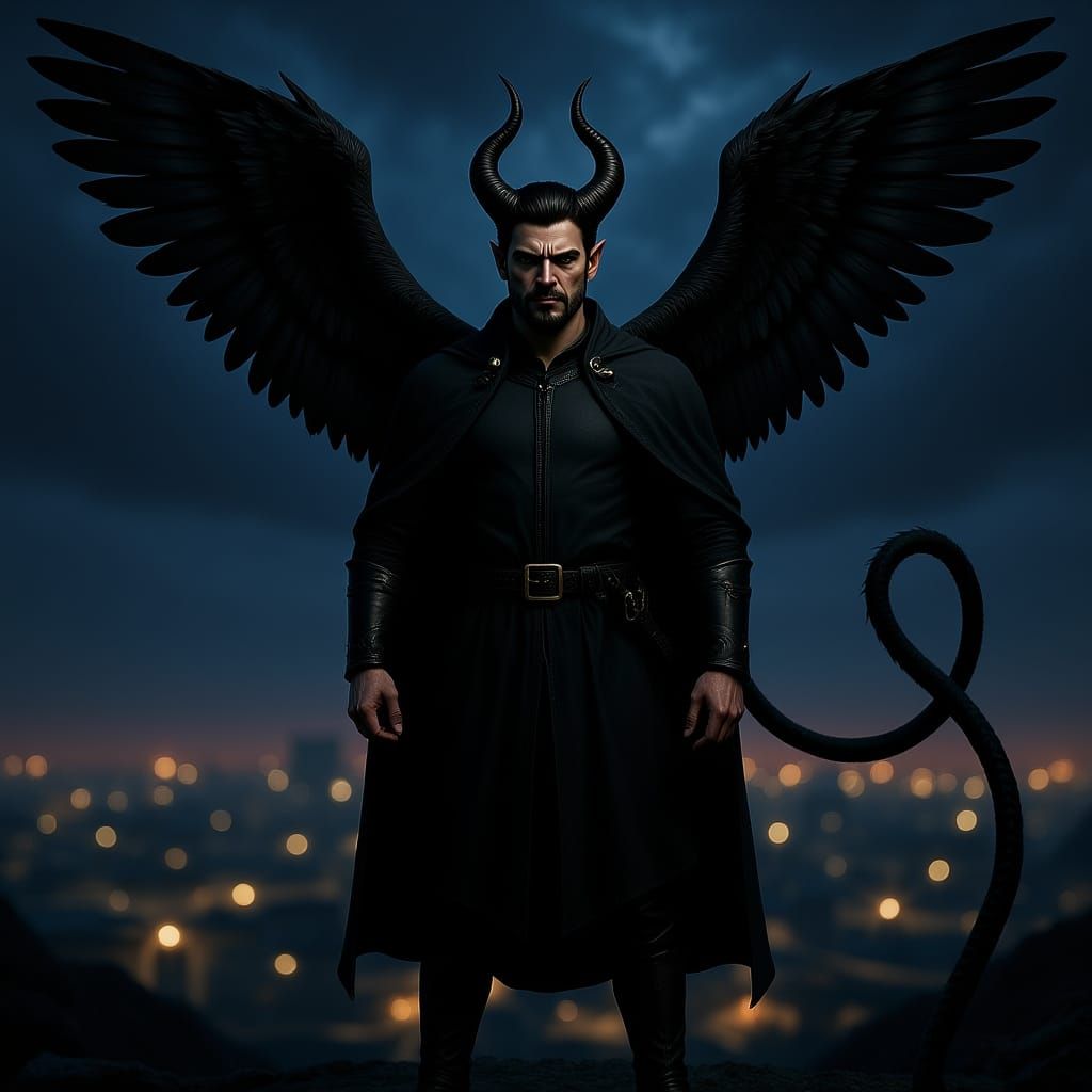 Winged Demon Over Dark Cityscape in Gothic Style