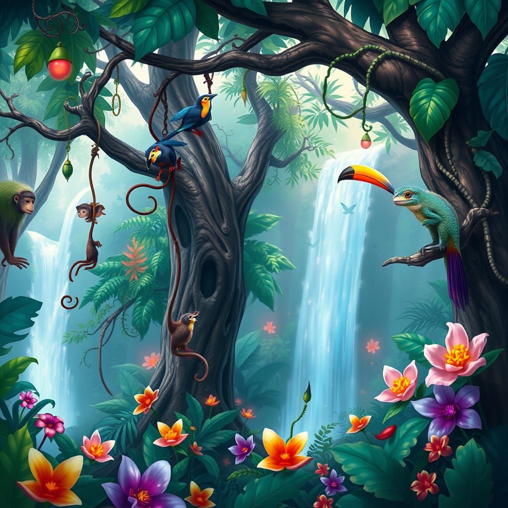 Dreamy Jungle Paradise in Vibrant Aesthetic