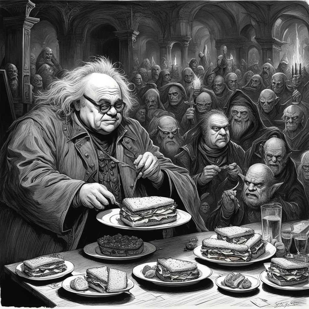 Goblin King of Bloody Sandwiches in Horror Style