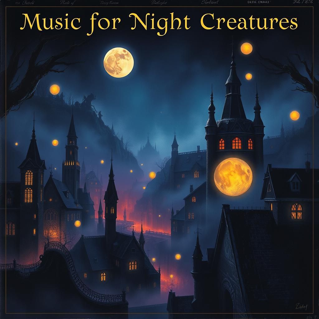 Mystical Cityscape Album Cover in Gothic Surrealism