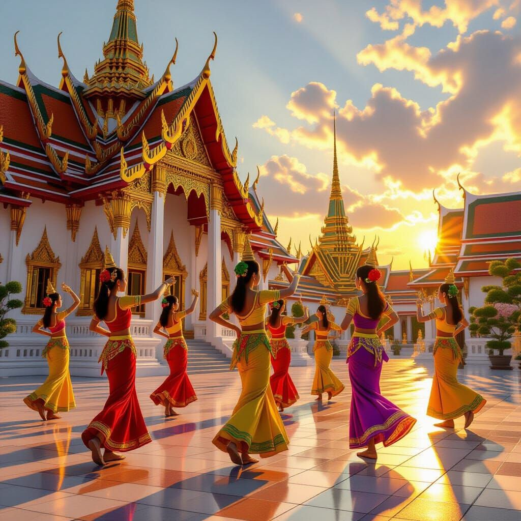 Thai Girls Perform Traditional Dance at Golden Temple During...