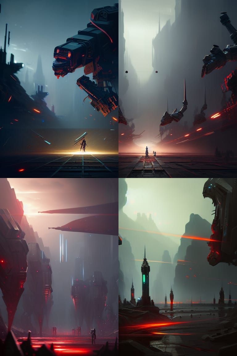 Epic Robot War Scene in Dark Fantasy Style