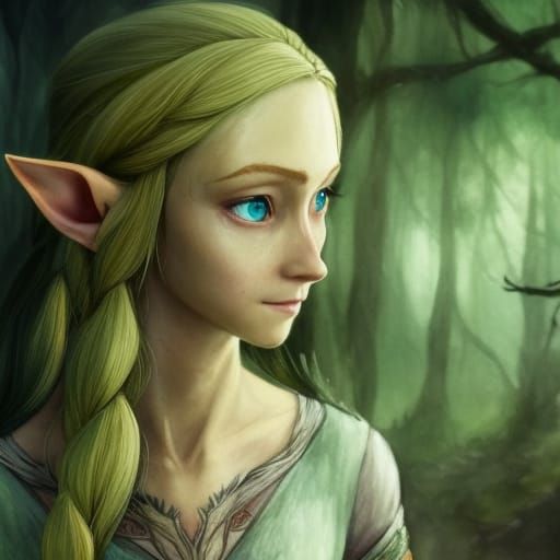 Princess Zelda Portrait in Watercolor and Ink