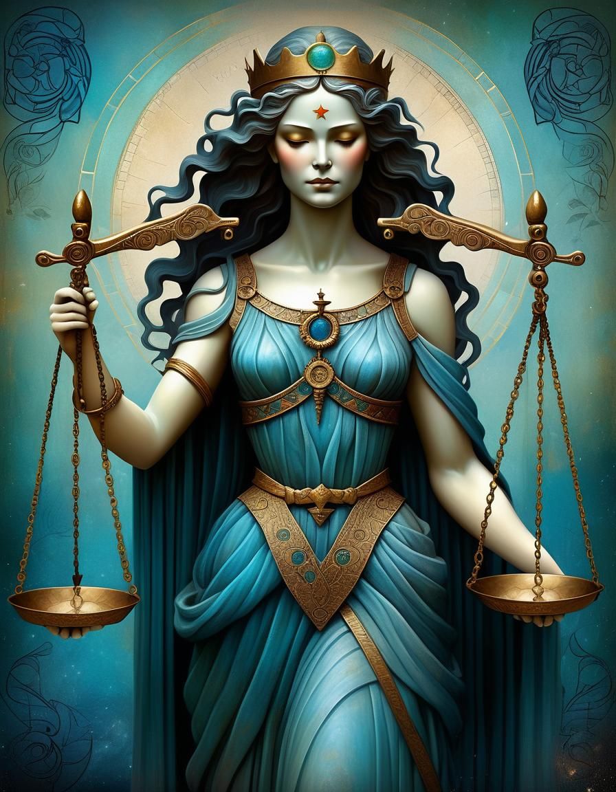 Lady Justice with Scales in Digital Art Style
