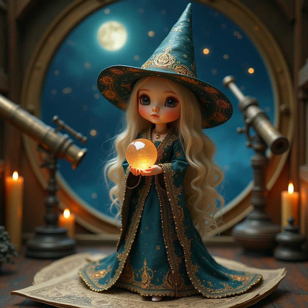 Cosmic Witch Doll in Art Nouveau Style