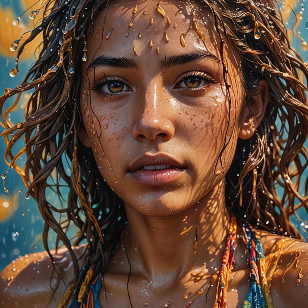 Hyperrealistic Girl Portrait with Splash Art Details