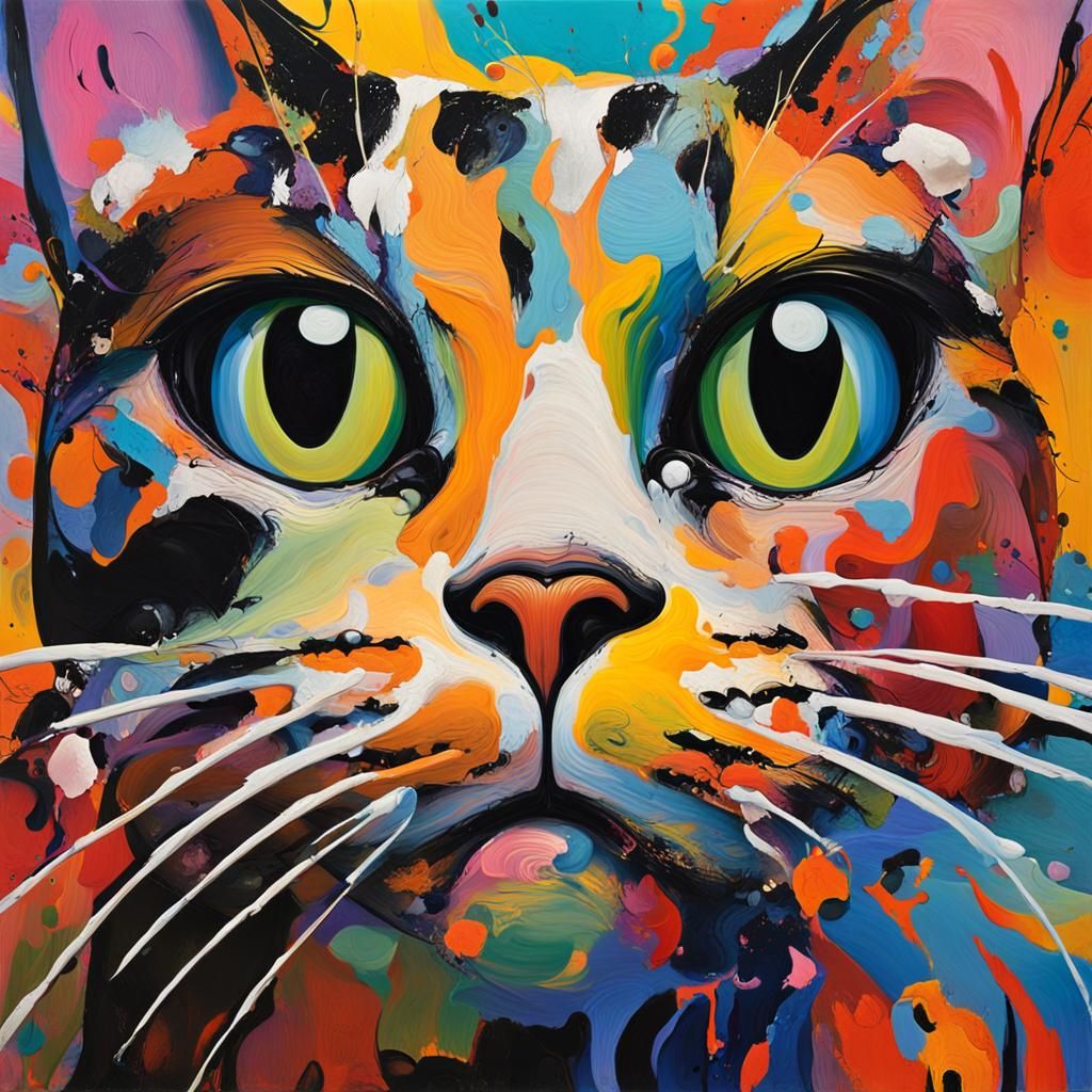Abstract Cat's Distorted Face in Vibrant Colors