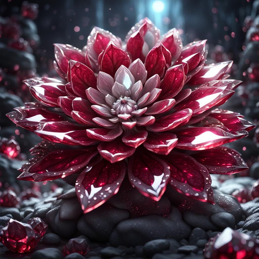Ruby and White Crystal Flower: Detailed Matte Painting