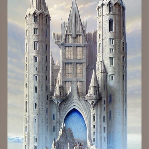 Elvish White Medieval Castle on Rocky Coast