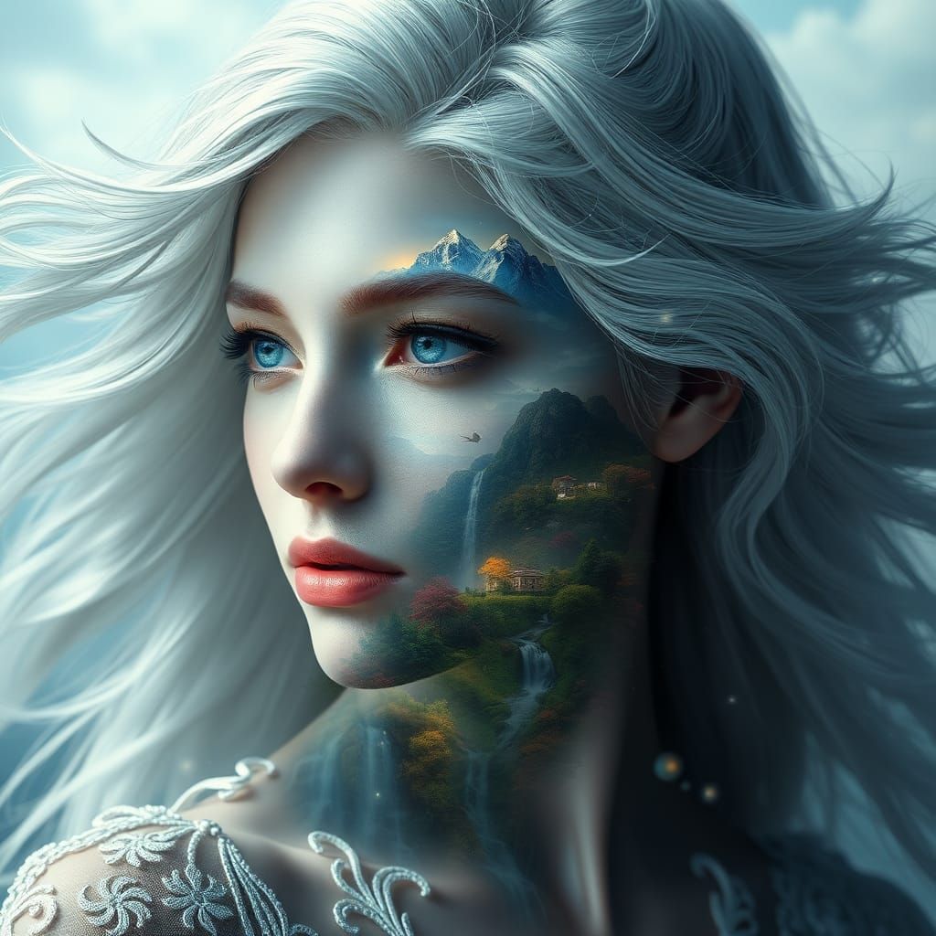 Woman with Enchanted Land Double Exposure
