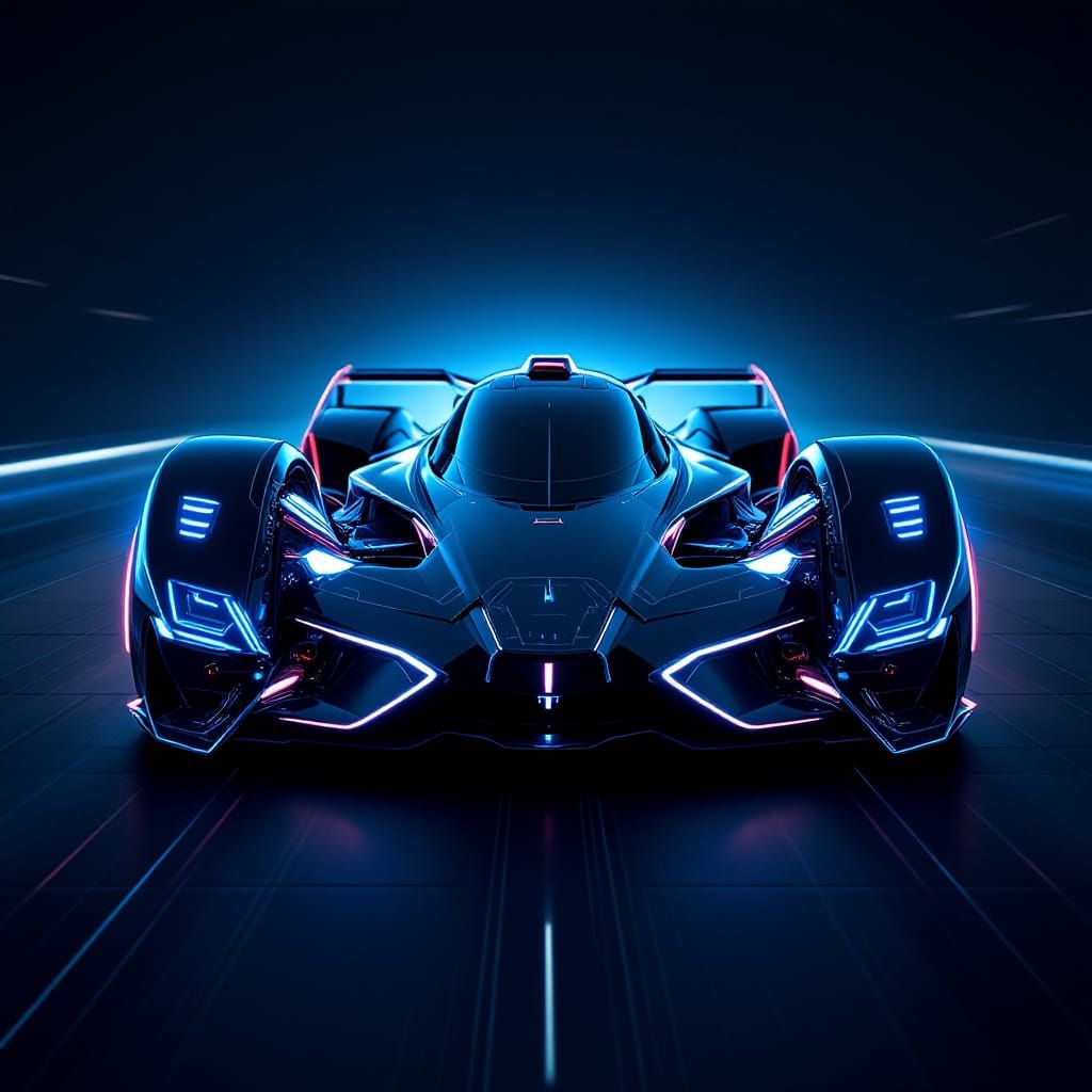 Futuristic Supercar Head-On in Industrial Futurism Style