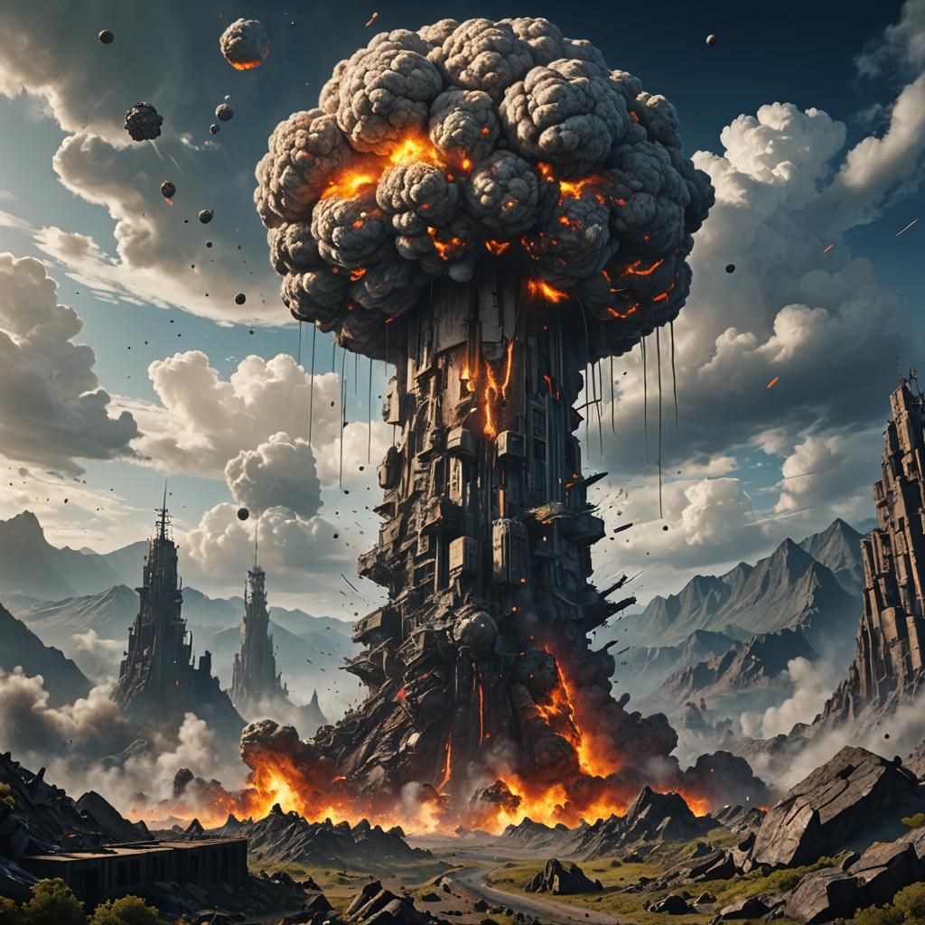 Dramatic Nuclear Explosion Over Earth: Digital Matte Paintin...