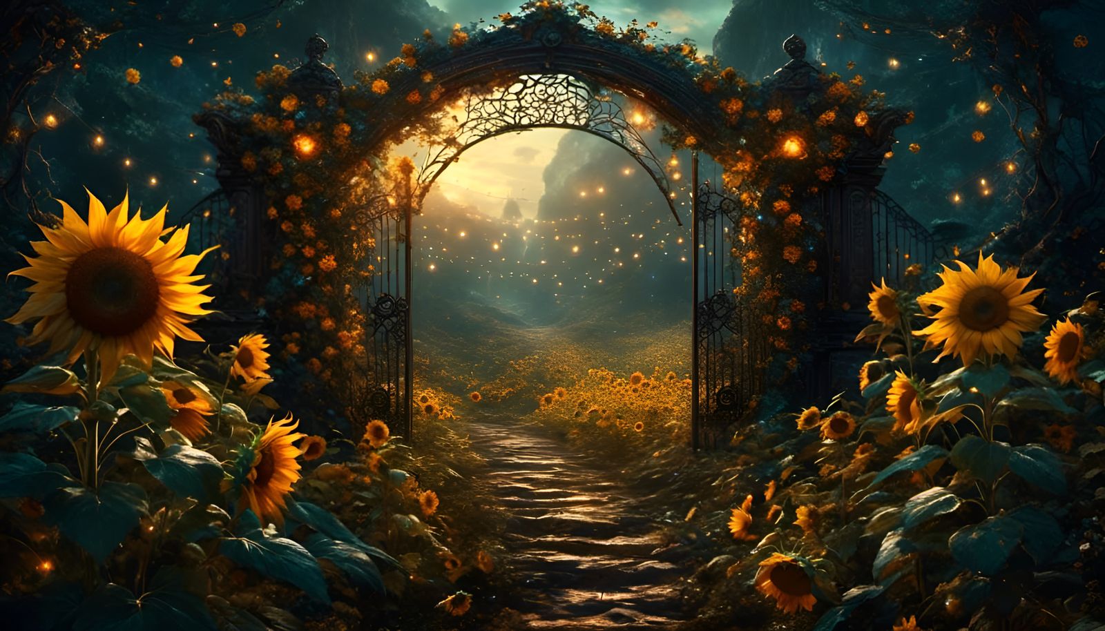Glittery Fantasy Gate in Sunflower Field