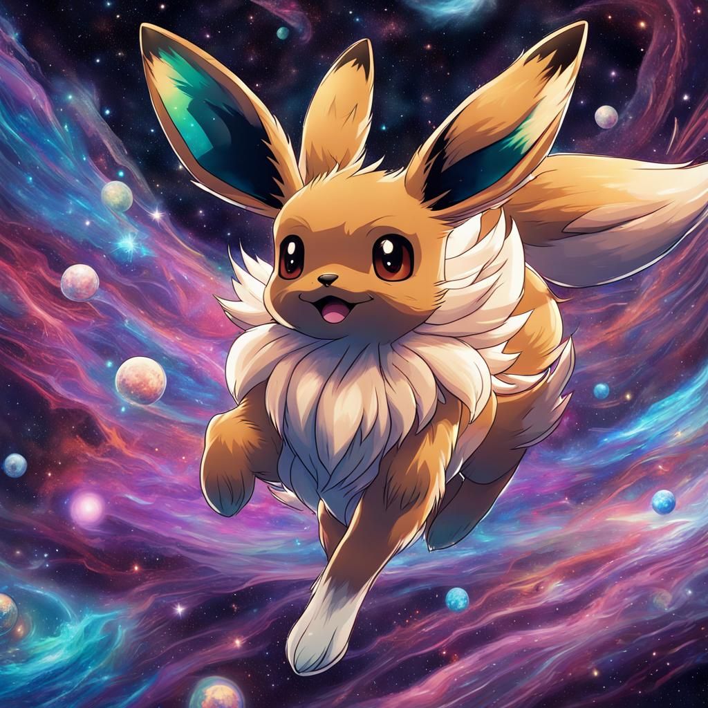 Eevee Pokemon Running Through Space