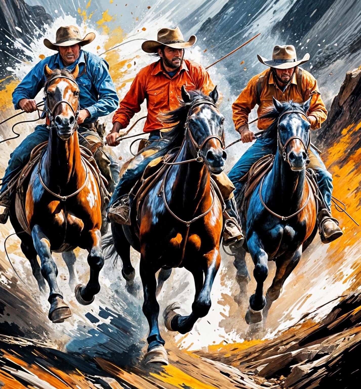 Cowboys Race Horses Down Rugged Mountain Trail
