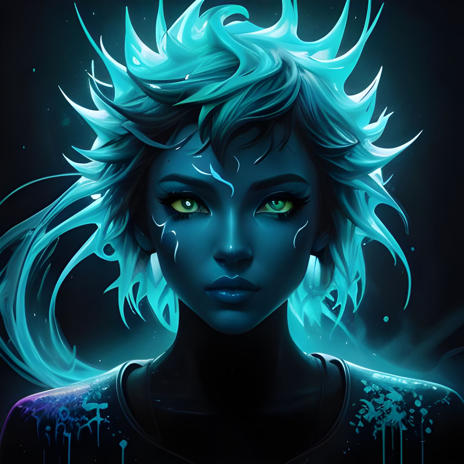 Glowing Undersea Creature in Graffiti Art Style