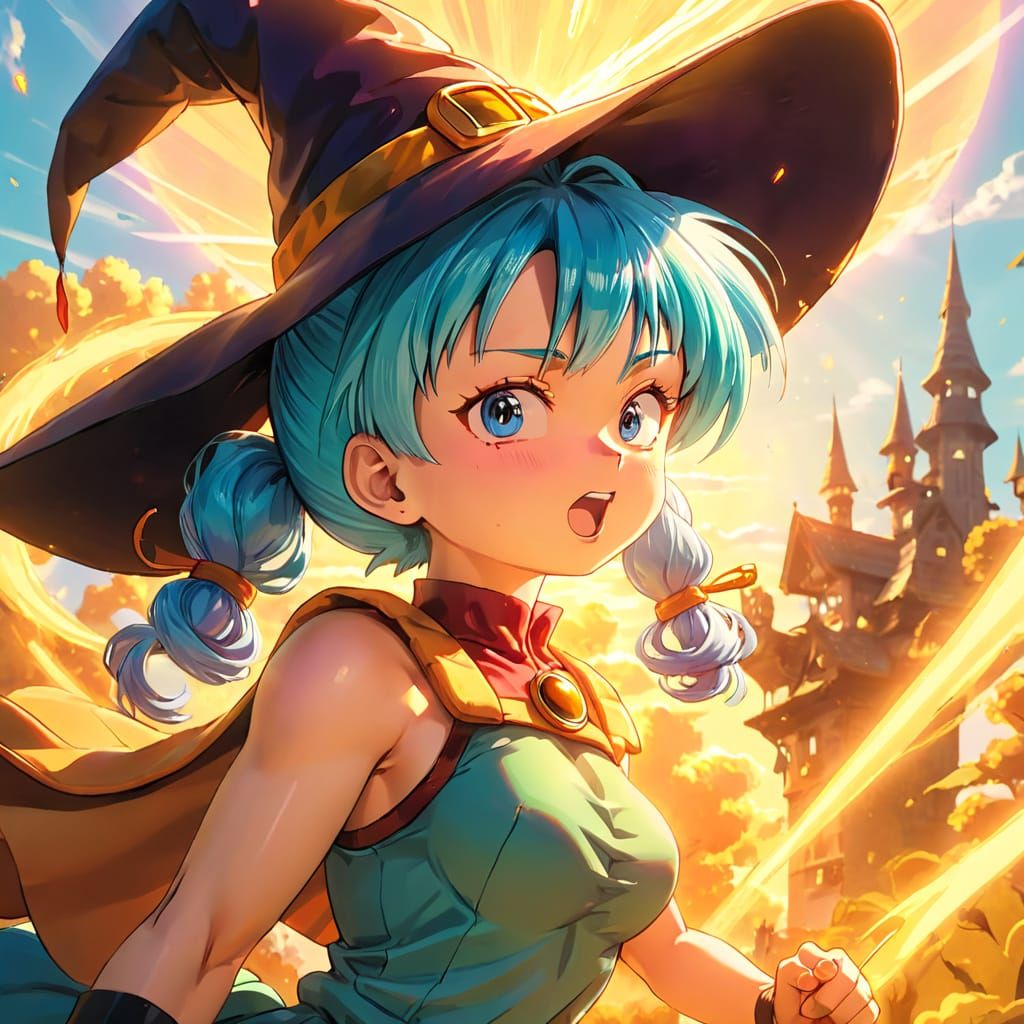 Vibrant Anime Art of Bulma in Whimsical Wonderland