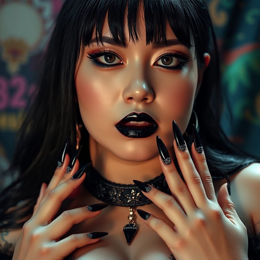 Gothic Japanese Woman with Detailed Makeup