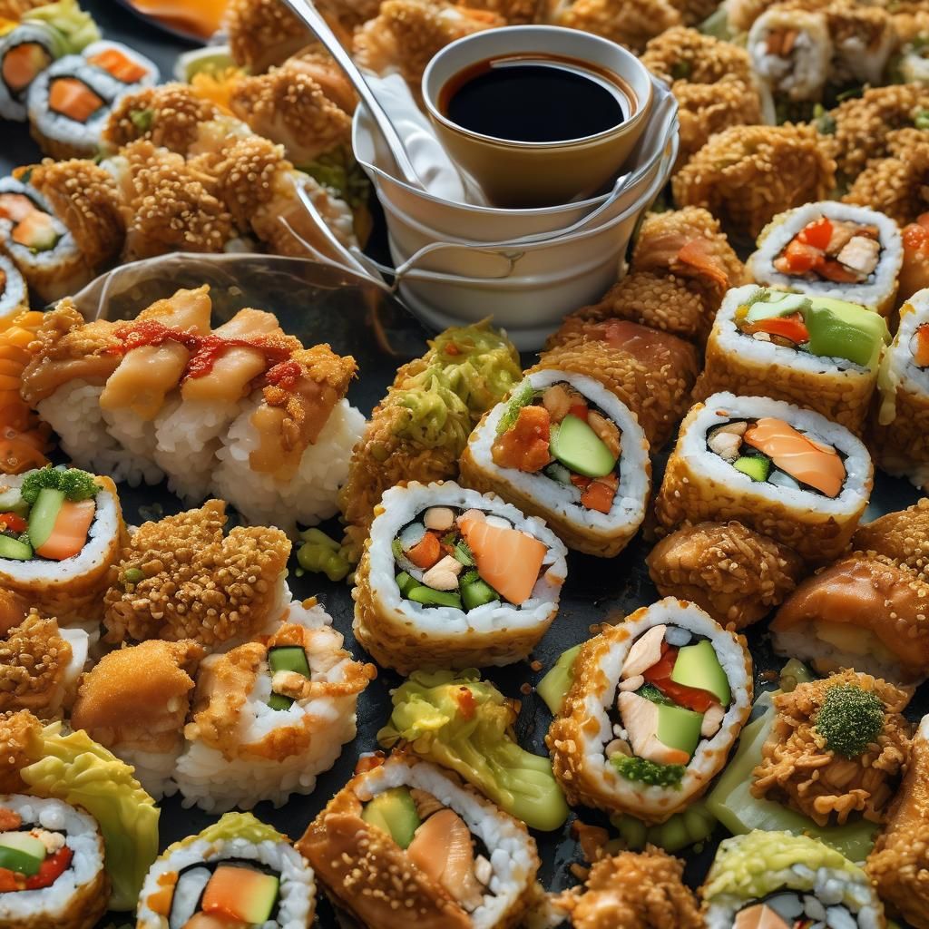 Surreal Sushi Roll with Fried Chicken Topping