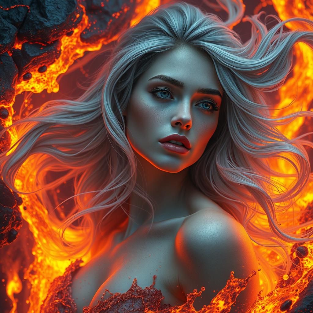 Ethereal Woman Engulfed in Lava: Dreamscape Art