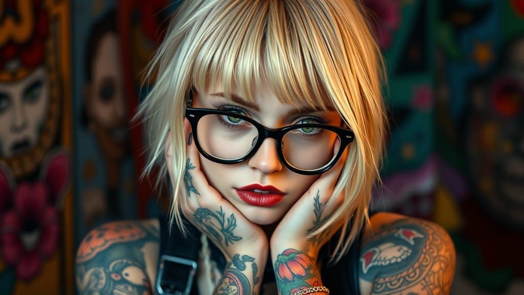 Gothic Woman with Tattoos in Hyperrealistic Style