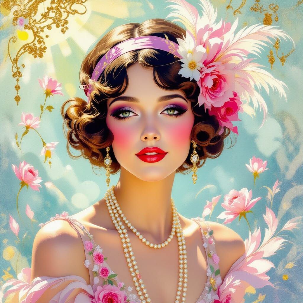 20s Flapper Woman in Metamodern Style Painting