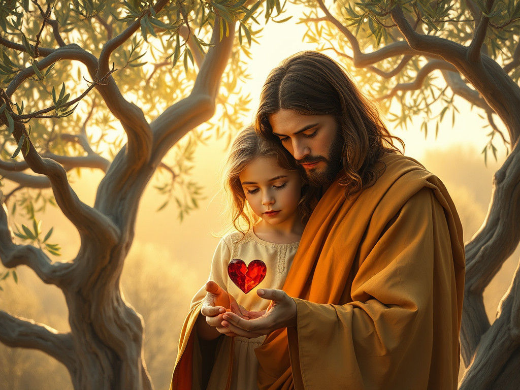 Jesus Comforting Girl with Broken Heart, Oil Painting