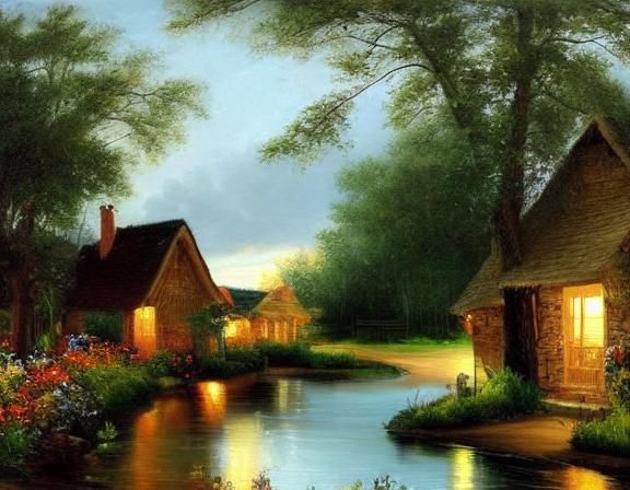 Moonlit Cottage in Expressionist Oil Painting