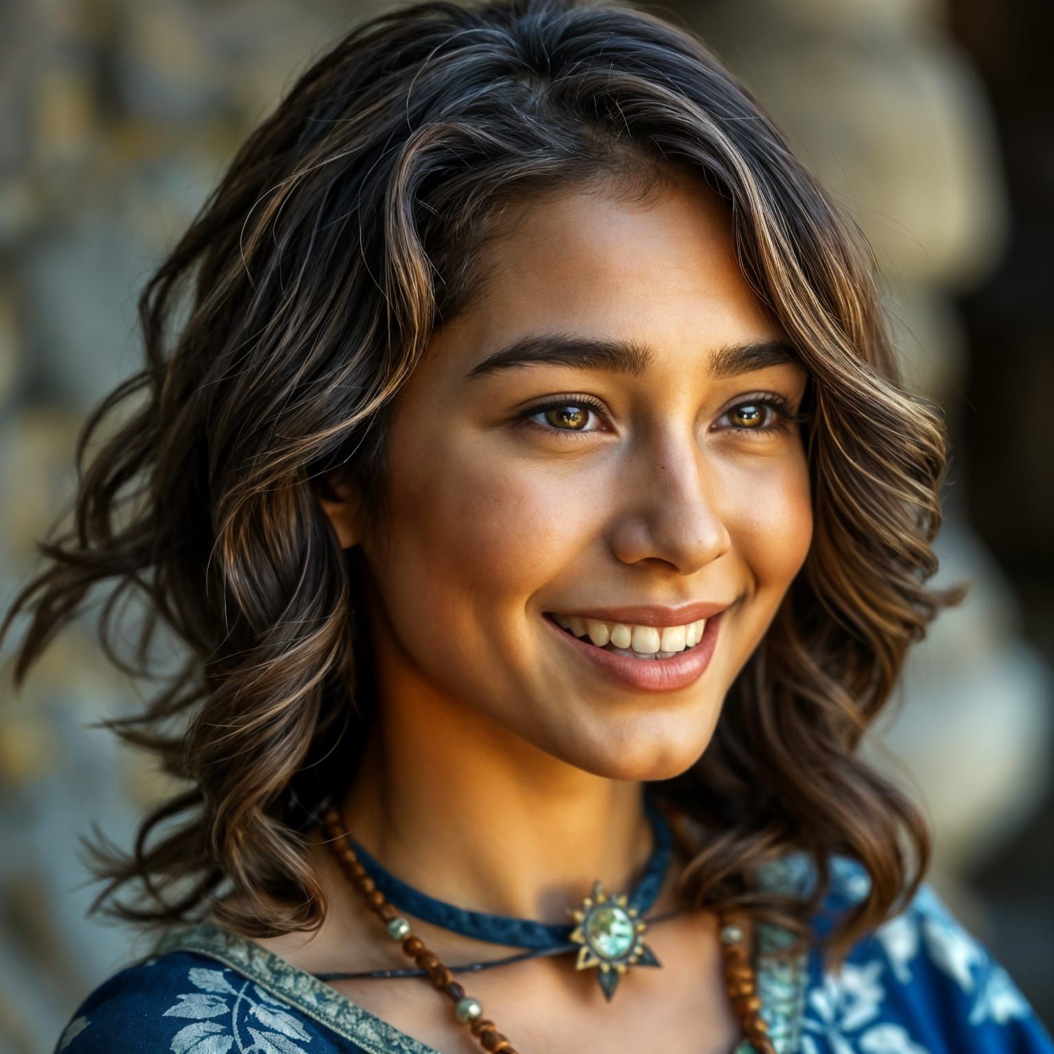 Realistic Portrait of a Smiling Girl in Fantasy Tunic