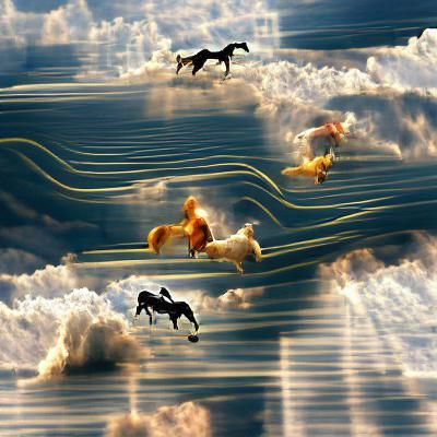 Ethereal Horses Galloping Through Dreamlike Sky